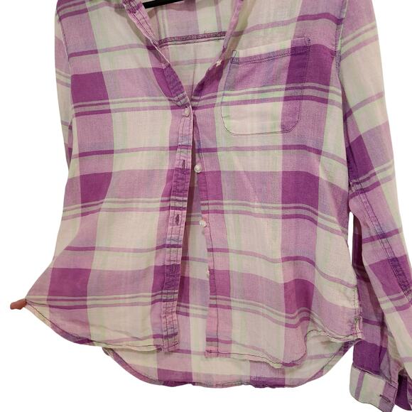 American Eagle Pink Plaid Long Sleeve Pocket Button Up Shirt Casual Top Small - Picture 5 of 11
